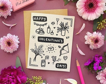Happy Valentine's Day Symbols Card - A2 (4.25x5.5) - gold and black foil new cute shiny