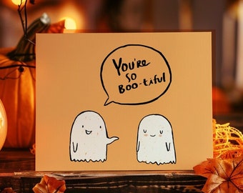 Halloween Ghost Card – Funny Boo-tiful Greeting, Humor Illustration
