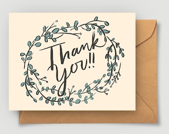 Thank You Greeting Card - A2 4.25"x5.5" - Cute Thanks Card boho thank you card Unique blank card simple wedding thank you cards floral