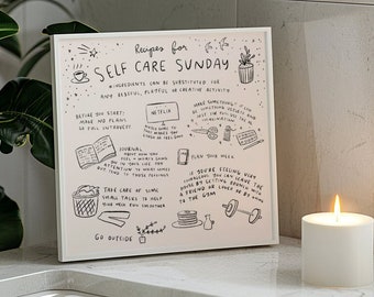 Self Care Sunday 8x8 Art Print - self care art, self care poster, bathroom art, bathroom poster, pink wall art, self care decor