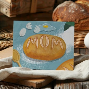 Cartão de felicitações do dia das mães da mãe do pão - A2 4,25 "x 5,5" - feliz dia das mães, cartão para a mãe, cartão de padeiro,