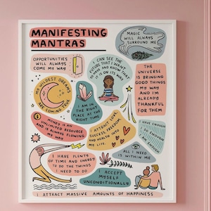 Manifesting Mantras Art Print - manifest art artwork wall decor zen den affirmations spiritual chakras crystals spiritual art