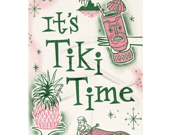 Tiki Time Throw Blanket - Home Decor mermaid cocktail bar mid century modern