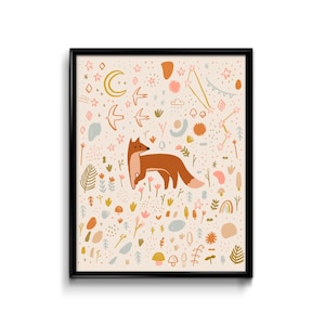 Woodland Red Fox 8x10 Art Print - nursery woodland art nursery fox art baby fox art baby woodland art nursery decor foxes moon fox decor