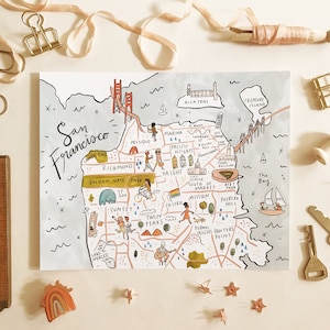 San Francisco Map Art Print - 8x10, 11x14 - california kid&#39;s bedroom boy girl decoration SF bay area