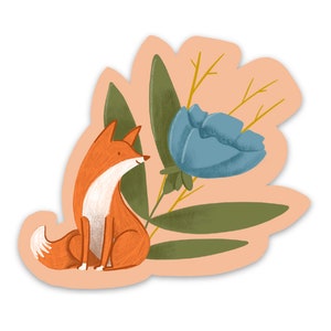 Autocollant en vinyle renards et fleurs - 3" - créature florale des bois durable mignon bébé printemps bouteille d'eau pour ordinateur portable bleu