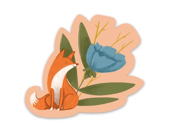 Foxes and Flower Vinyl Sticker - 3" - floral woodland creature durable cute baby spring laptop water bottle blue