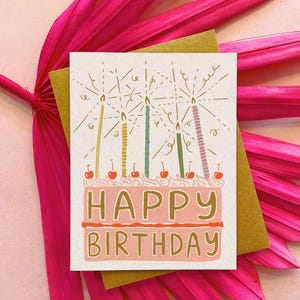 Carte de voeux joyeux anniversaire bougies - A2 4,25 x 5,5 pouces - gâteau carte de voeux cadeau d'anniversaire jolie carte d'anniversaire bougies carte d'anniversaire