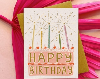 Candles Happy Birthday Greeting Card - A2 4.25"x5.5" -  gift cute