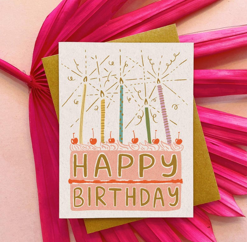 Candles Happy Birthday Greeting Card - A2 4.25"x5.5" - Cake Greeting ...
