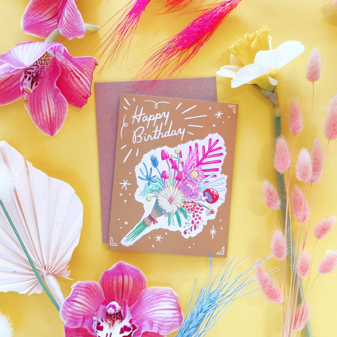 Happy Birthday Flowers Greeting Card A2 Flowers Floral Girl Etsy