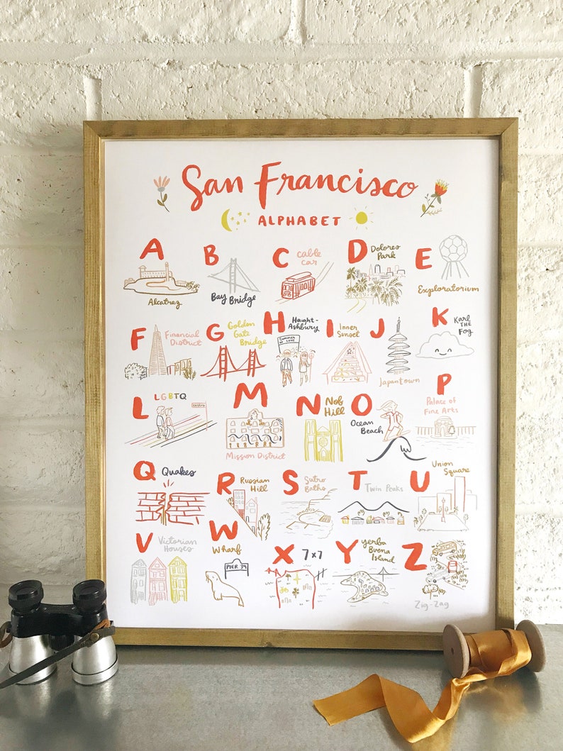 San Francisco Alphabet Poster 16x20 bay area sf art map baby shower gift room decoration ca california 7x7 image 3