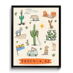 Impression d'art Phoenix Arizona 8 x 10 - carte de A à Z