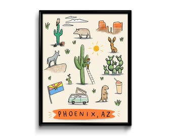 Phoenix Arizona Art Print 8x10 - AZ map decor decoration wall art