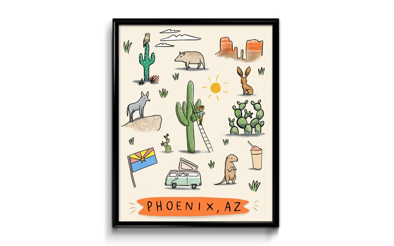 Phoenix Arizona Art Print 8x10 AZ map decor decoration wall art image 1