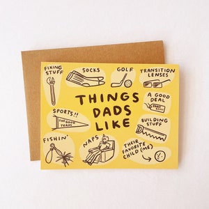 Things Dads Like Greeting Card A2 4.25x5.5 Happy Father's Day 2024 Card funny dad card funny father card cute dad card illustrated image 6