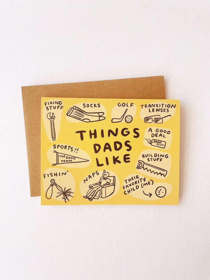 Things Dads Like Greeting Card A2 4.25x5.5 Happy Father's Day 2024 Card funny dad card funny father card cute dad card illustrated image 6