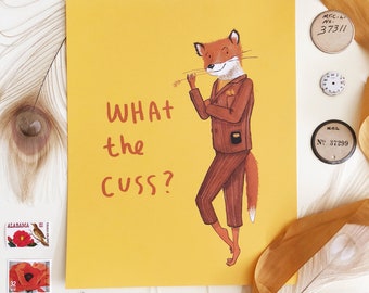Lámina artística de 8 x 10 de Fantastic Mr. Fox - Póster de Wes Anderson con frase y frase en ocre amarillo.