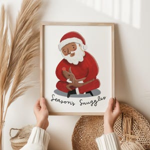 Santa and Rudolph Art Print 8x10 - Christmas Art print, Christmas Nursery Art Holiday Decor Print Santa and Reindeer Christmas Illustration