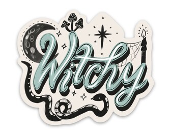 Witchy Moon Snake Sticker – Original Hand-Drawn Magic Decal (3" Vinyl)