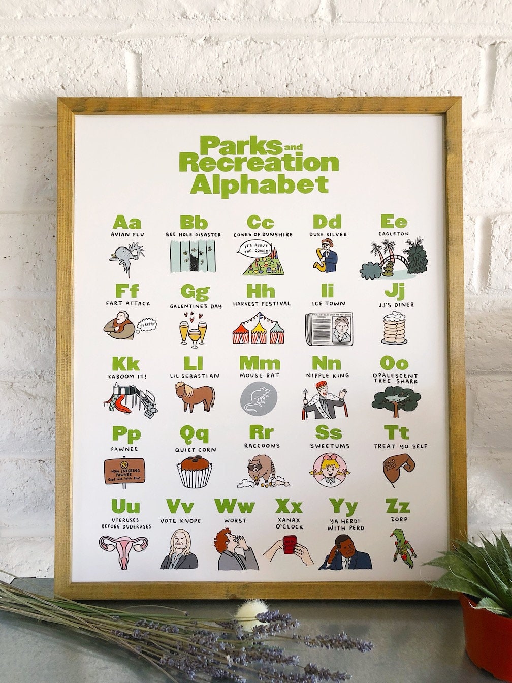 パークス アンド レクリエーション アルファベット アート プリント ポスター - レスリー ノープ ロン スワンソン アンディ エイプリル ジェリー  ドナ トム ベン クリス アン パークス アンド レクリエーション テレビ番組 - Etsy 日本, image size:1008x1344