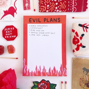 Evil Plans Notepad 5x7 50 sheets list shopping pad illustration illustrated design funny notepads cute image 2