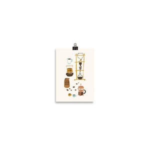 Coffee Art Print - cafe whole bean siphon pour over chemex illustration decor coffee lover gift poster decor decoration image 2