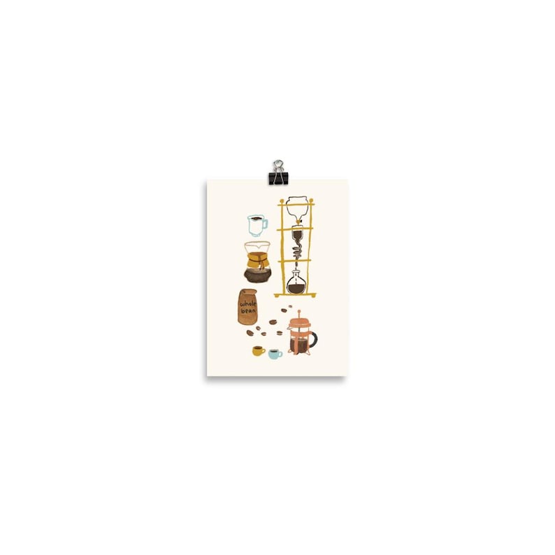 Coffee Art Print - cafe whole bean siphon pour over chemex illustration decor coffee lover gift poster decor decoration image 2