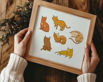 Orange Cats Art Print 8x8 - cat illustration, cat lover gift, cat wall decor, cute cat art, cat themed art, cat poster, orange tabby