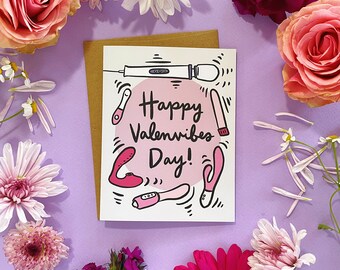 Happy Valenvibe's Day Greeting Card - A2 4.25"x5.5" - funny card for valentine's day galentine's day friendship