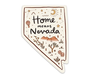 Home Means Nevada Sticker - 4" - las vegas art design illustration map reno