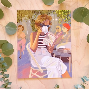 Parisian Girl 8 x 10 Art Print - paris art print koffie art print muur decor kunst Frankrijk dromerige pastels schattig interieur
