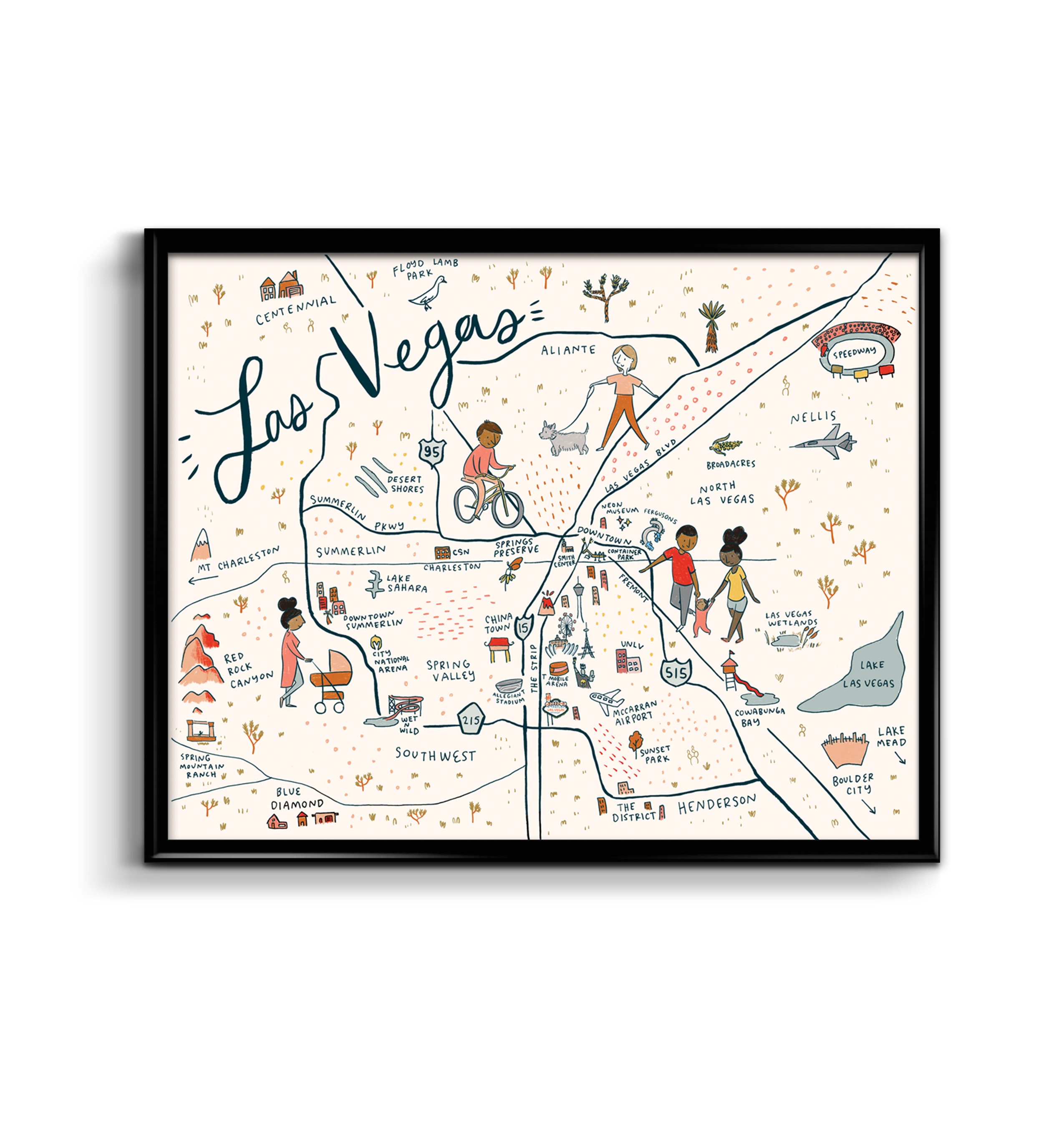 Las Vegas Map Art Print Nevada Desert Cute Kids Illustration 