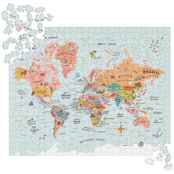 World Map Illustrated Jigsaw Puzzle - Etsy