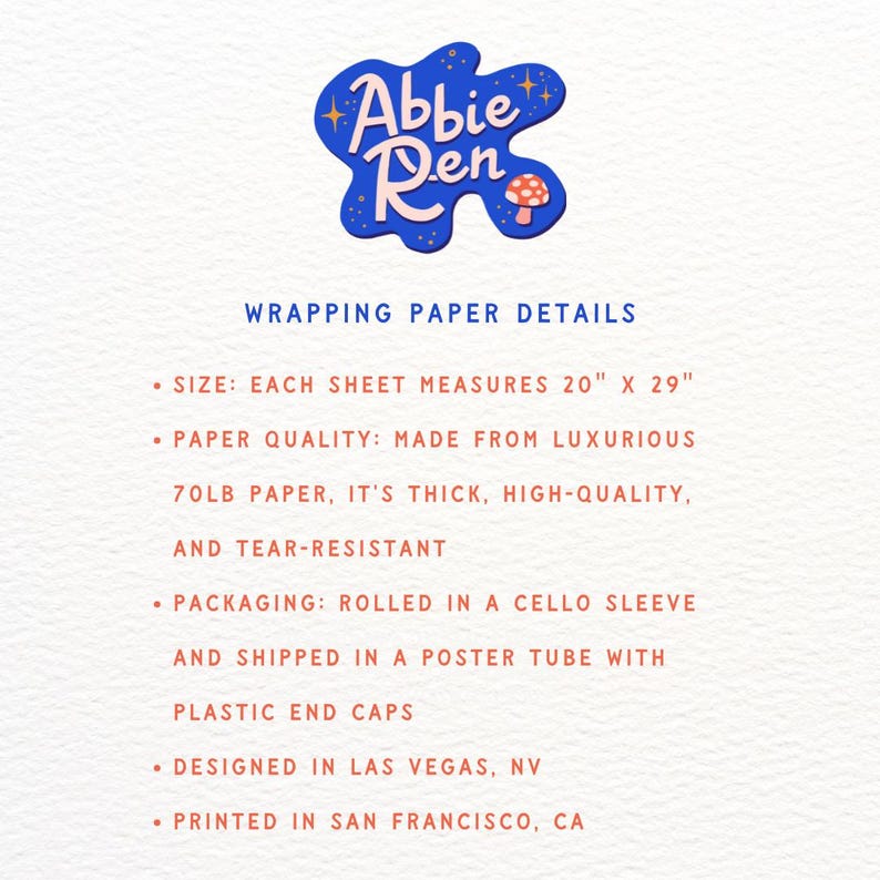 Puede incluir: Detalles del papel de envolver: Cada hoja mide 50,8 cm x 73,7 cm y est&aacute; hecha de papel lujoso de 70 lb. Es grueso, de alta calidad y resistente al desgarro. El papel se enrolla en una manga de celof&aacute;n y se env&iacute;a en un tubo de p&oacute;ster con tapas de pl&aacute;stico. Dise&ntilde;ado en Las Vegas, NV e impreso en San Francisco, CA.