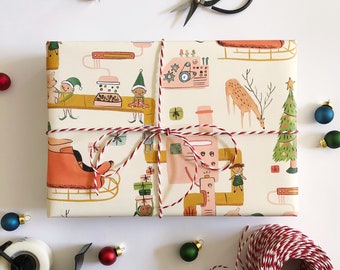 Elf Christmas Pattern Wrapping Paper Sheets - Each Sheet 20"x29" - Holiday movie cute kids