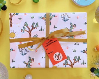 Christmas Cactus Wrapping Paper Sheets - Each Sheet 20"x29" - holiday wrap gift present sheet roll kids desert red green nevada arizona