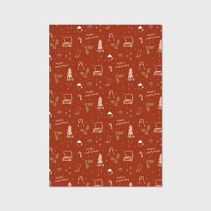 Rust Merry Christmas Pattern Wrapping Paper Sheets Each Sheet 20x29 holiday cozy wrap gift present roll kids cute red image 4