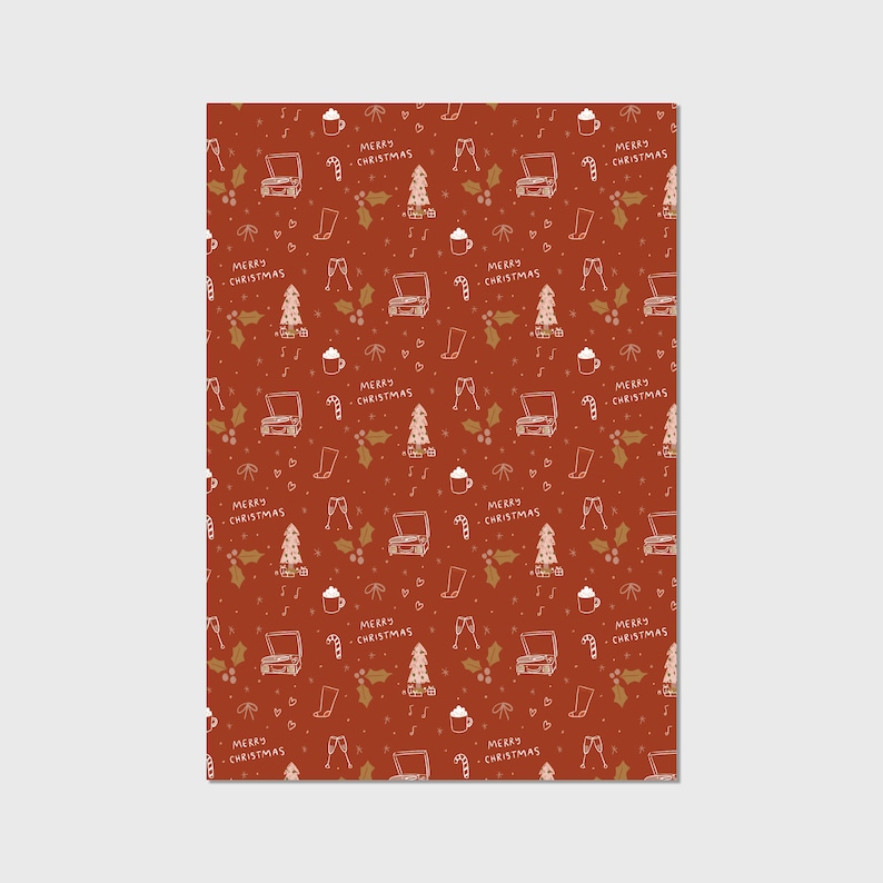 Rust Merry Christmas Pattern Wrapping Paper Sheets Each Sheet 20x29 holiday cozy wrap gift present roll kids cute red image 4