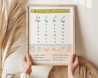 Kitchen Conversions Art Print 8x10 - art print for kitchen, kitchen measurements, kitchen art, kitchen art print, dining room art, chart