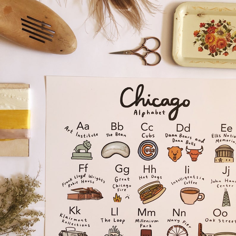 Chicago Alphabet Art Print Poster Illinois Poster IL State City Map Art