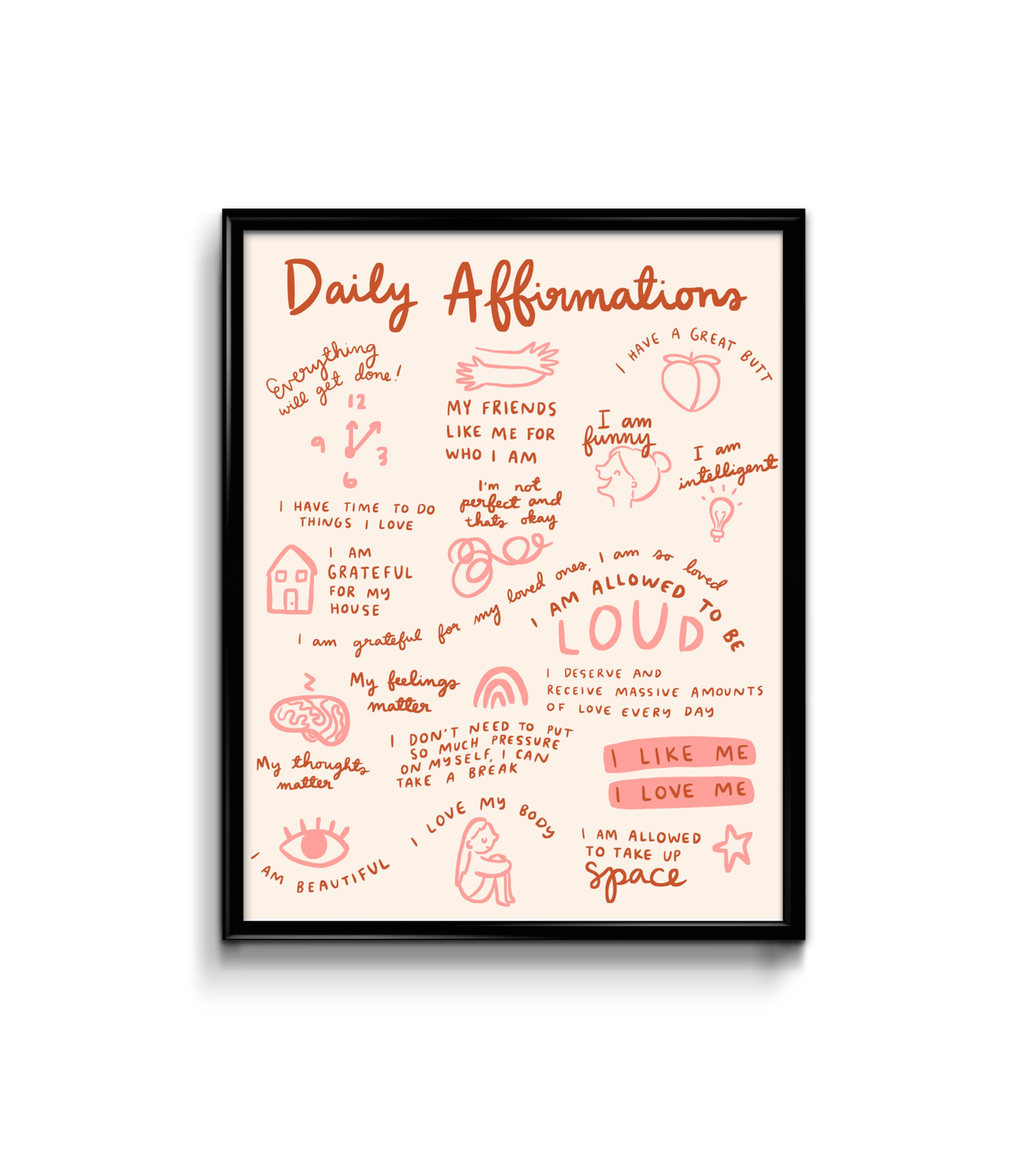 Daily Affirmations Art Print 8x10 - mantras encouragement illustratio…