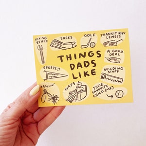 Things Dads Like Greeting Card A2 4.25x5.5 Happy Father's Day 2024 Card funny dad card funny father card cute dad card illustrated image 2