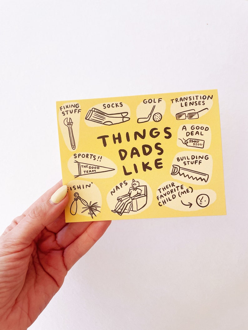 Things Dads Like Greeting Card A2 4.25x5.5 Happy Father's Day 2024 Card funny dad card funny father card cute dad card illustrated image 2