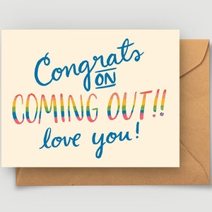 Tarjeta de felicitación de felicitaciones por salir del armario - A2 4,25" x 5,5" Orgullo gay - Felicitaciones felicitaciones arte queer lesbiana lgbt lgbtqia primero