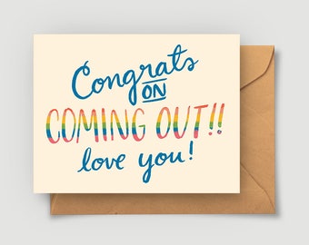 Congrats On Coming Out Greeting Card - A2 4.25"x5.5" Gay Pride - Congrats congratulations Queer art lesbian lgbt lgbtqia first