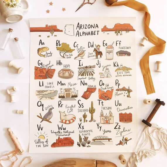 Arizona Alphabet Poster 16x20 AZ Art Print Kid's Room Etsy