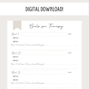 Goals for Therapy Worksheet - PDF Download - Digital Download - Aesthetic Neutral