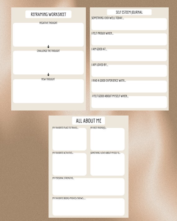 therapist worksheets bundle self esteem journal all about etsy