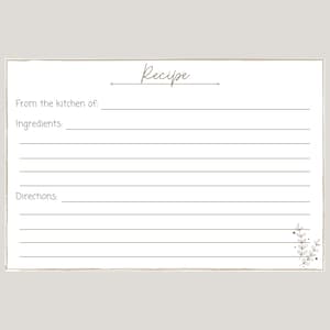 Tarjeta de receta simple y limpia Descarga digital PDF Neutral Estética básica 4x6 pulgadas Estilo Boho imprimible